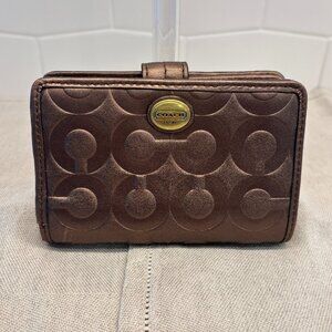 Coach Peyton Op Art Debossed Leather Medium Wallet - Bronze